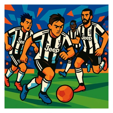 Juventus players in action during a match, dynamic and energetic sticker