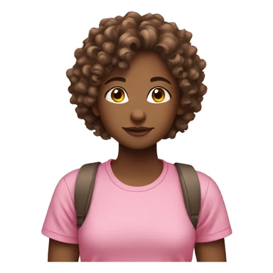Curly girl with brown hair and pink t-shirt sticker