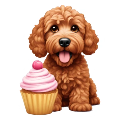 Mini red goldendoodle with cupcake  sticker