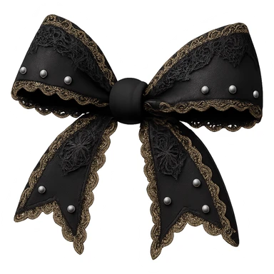 Add gothic lace and silver studs details to the blue 3D black bow, keep the background transparent. sticker
