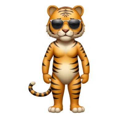 un tigre con gafas oscuras parado en dos patas bravo con la mano en la derecha en la frente sticker