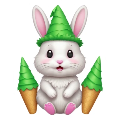 Rabbit in Green Party Hat – white bunny with cone party hat  sticker