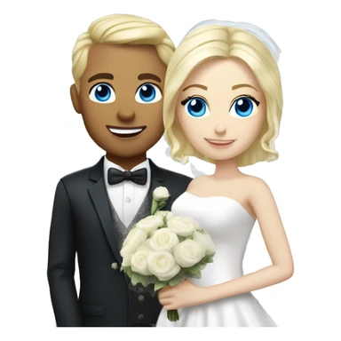 bride blue eyes and blonde hair, groom white skin  sticker