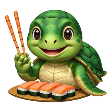 A happy turtle eating sushi sticker