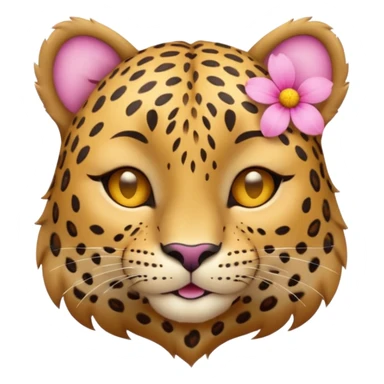 eyes closed, A leopard with peaceful smile, A pink flower with a yellow center is tucked behind its right ear
 sticker