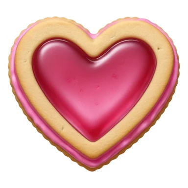 Realistic shortbread cookie in the shape of a heart with pink jelly sticker