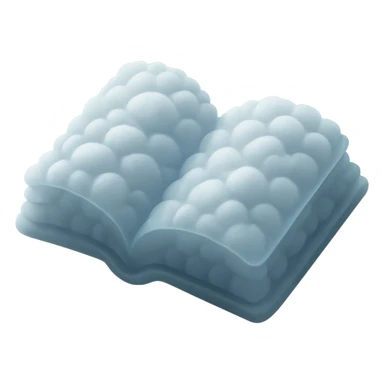 thick open book made entirely of small, very bright white fluffy convex clouds, matte glass style, no background sticker