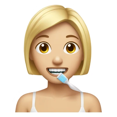 Blonde girl with short boy, cut brushing her teeth sticker