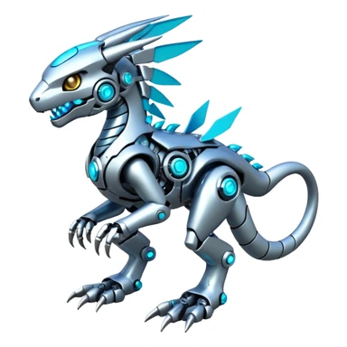 Futuristic mechanical cyborg modern badass cool shiny metallic alloy  white with glowing cyan-blue animal Digimon Fakémon hybrid full body with intricate patterns sticker