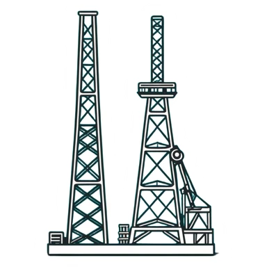 Drilling rig tower with simple lines, minimalist design with soft gradients in sky blue, teal green, white, and light gray sticker