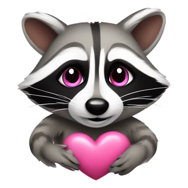raccoon with pink heart sticker