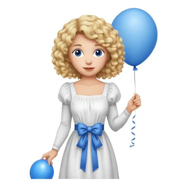 Woman curly blonde with blue balloon, white dress sticker