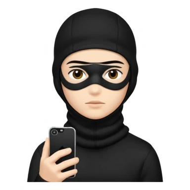 Junge mit Sturmhaube handy in der hand komplett schwarzes outfit und augenbraun gut sticker