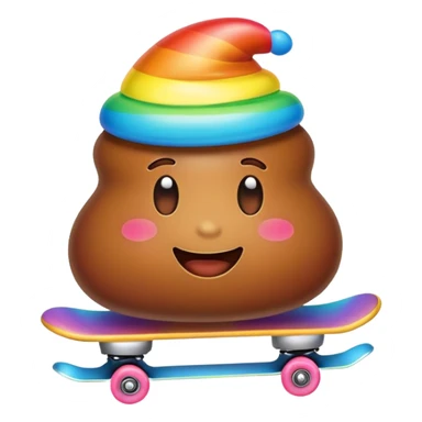Poop emoji skating in a rainbow  sticker