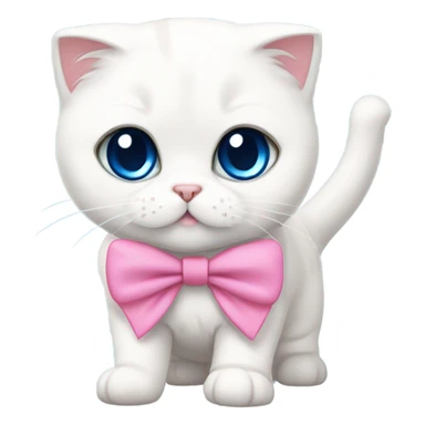 White Scottish fold with blue eyes and pink bow sticker