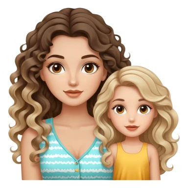 beautiful brunette with blondish balayage white girl with nice curls/defined waves, very long hair, clean girl makeup and nice summer outfit  sticker