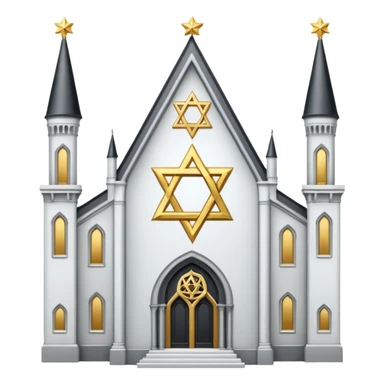 reform jewish synagogue similar in architecture to historical religious architecture in europe. the building should be white with silver/golden features, gothic architectural elements and star of david. no crosses. the emoji should be in ios emoji style. sticker