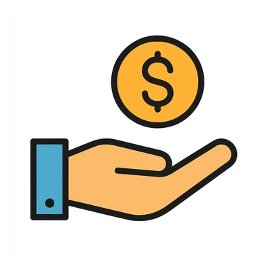 a hand with a dollar sign, emphasizing savings or low cost, minimalistic style sticker