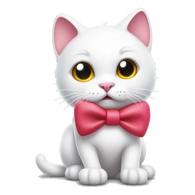 A white cartoon cat h k with a red bow on its left ear, looking unwell, a pink liquid out of his mouth sticker