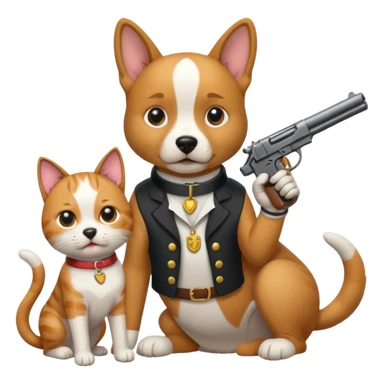 A dog cat, a dog holding a gun, a dog, a dog holding a gun sticker