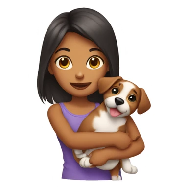 A girl holds a puppy sticker