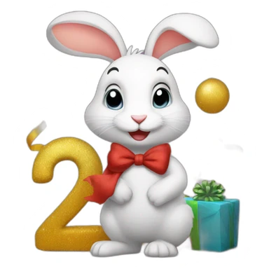 Rabbit with happy new year sign sticker