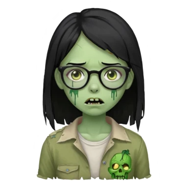 garota zumbi verde com o cabelo preto liso abaixo do ombro, que use óculos sticker