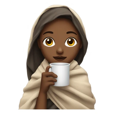 A girl holding a tea cup and wrapped with a blanket sticker