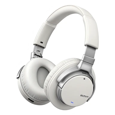 Full-sized white Sony headphones with over-ear cups and Sony logo, professional looking with plush ear cushions sticker