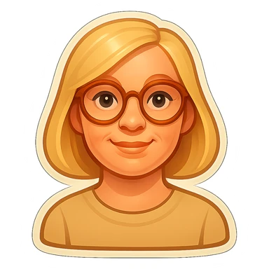 Edit the image to depict a Scandinavian woman with blonde hair and light skin, showing a confident and friendly expression. She should be styled in simple modern clothing, in a retro sticker style consistent with the original image. sticker