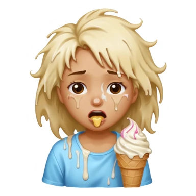 a crying girl with ice cream   sticker
