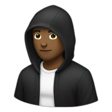 Draw an emoji of a guy with black clothes with a black hoodie without a collar and a black suit sticker