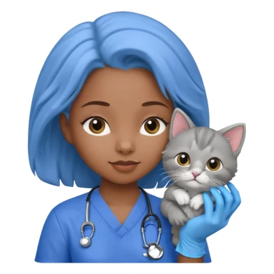 Young black female vet – scrubs, gloves, examining kitten. sticker