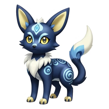 Shiny Exotic Colorful Excessive Mysterious Gothic Meowstic-Umbreon-Poochyena-Pokémon-Fakémon-hybrid-creature (full body) with pattern-markings with golden eyes sticker