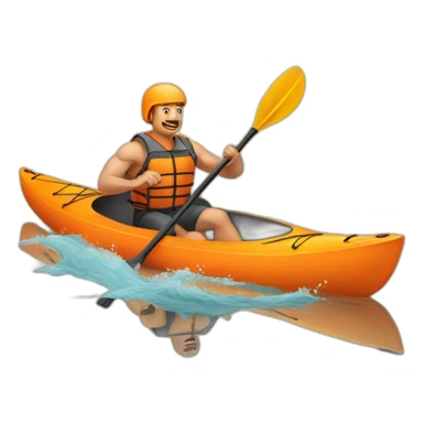 strong man paddling, kayaking, orange kayak on water sticker