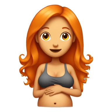 Tan girl with long orange hair holding pregnant stomach sticker