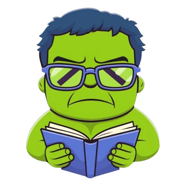 Smart Hulk with glasses reading a book sticker