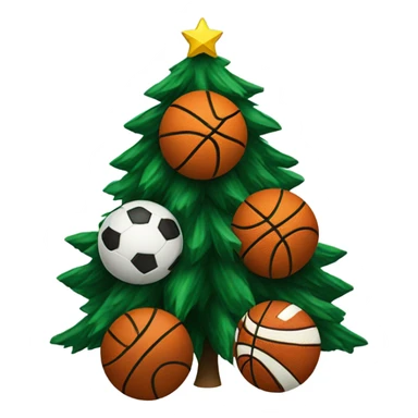 A Christmas tree with sports balls on it sticker