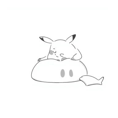 cute Pikachu Pokémon curled up and sleeping peacefully, doodle style sticker