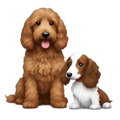 Brown goldendoodle and a black and brown longhair dachshund sitting together  sticker