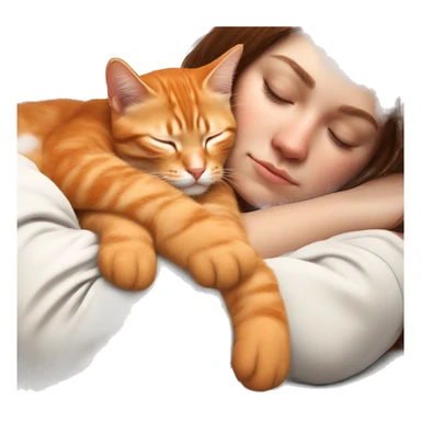Orange kitty sleeping on brown brunette white girl's arms sticker