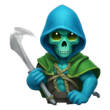 small but strong blue reaper with green python around the neck sticker