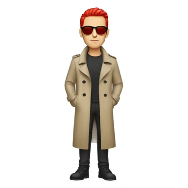 A white dude with red slicked back hair, sunglasses, a red soul patch and a trench coat sticker
