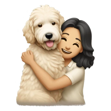 asian couple hugging with a cream goldendoodle sticker