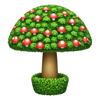 mushroom shaped topiary tree emoji, umbrella shaped green bush, cute emoji style, white background sticker