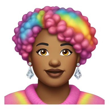Large Plus size black woman with edgy pink curly pixie cut hair and a rainbow tie dye sweater , and diamond stud earrings  sticker