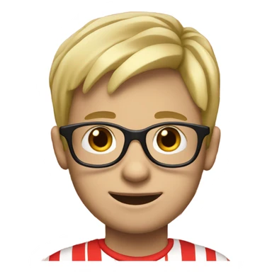 A dirty blonde hair boy with glasses, and red and white striped shirt, and red and white striped hat.  sticker