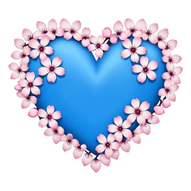 goth  blue sakura heart, heart made of white sakura petals with pink accents, remove background sticker