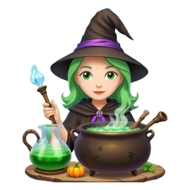 green witch cooking potion sticker