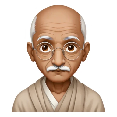 Cinematic Realistic Mahatma Gandhi Portrait Emoji, depicted as a humble, wise leader in simple attire with a serene determined expression, rendered with soft textures and warm natural lighting that captures his peaceful yet resolute spirit. sticker